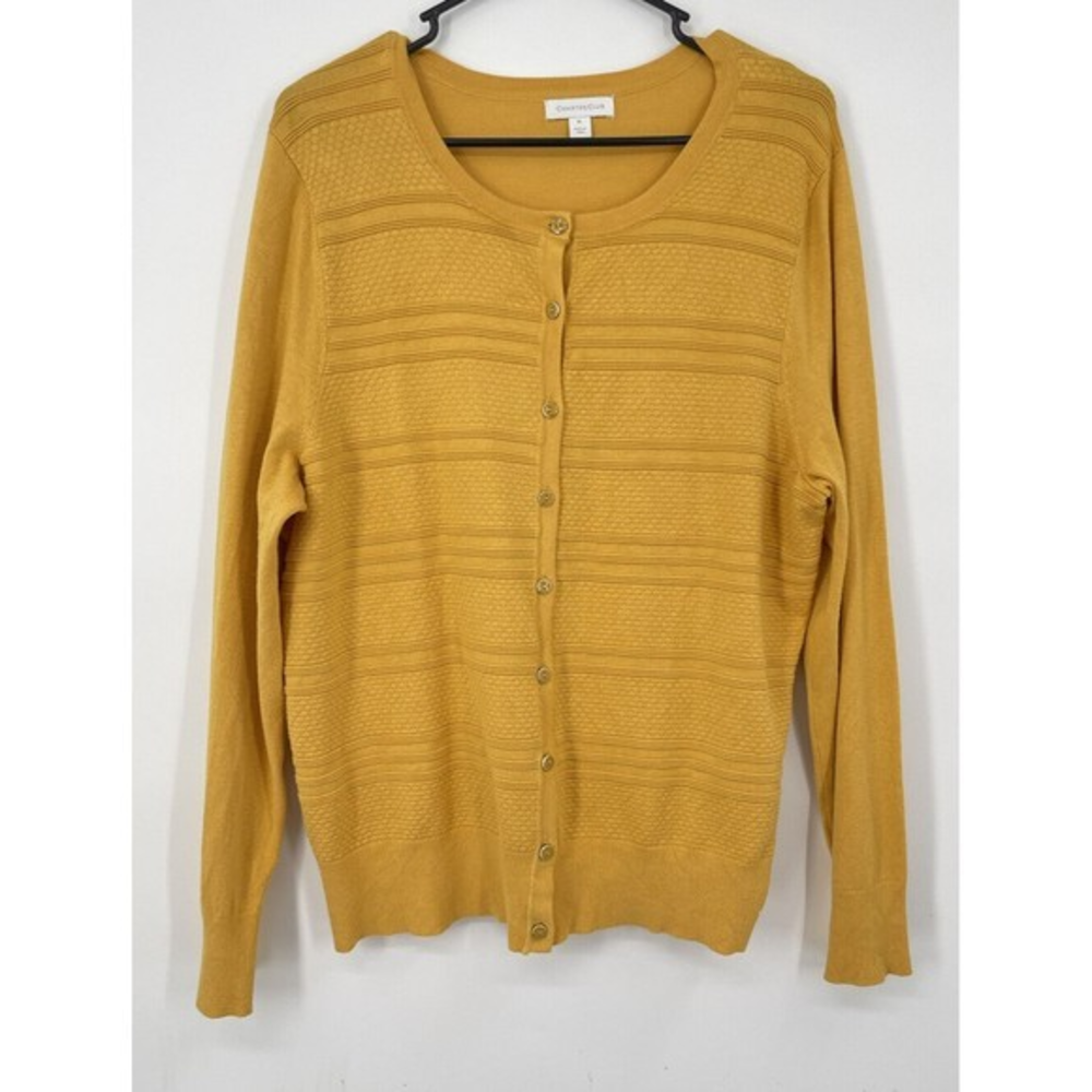 Charter‎ Club XL Cardigan Women Mustard Yellow Textured Button Front Sweater